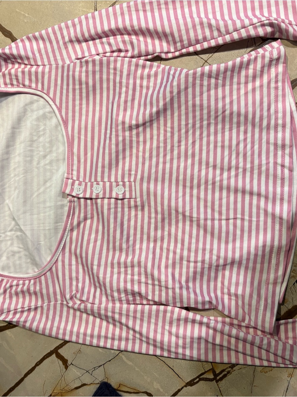 Pink and White Striped Long Sleeve Scoop Neck Top